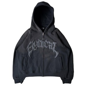 Custom Acid Wash Puff Printed Full Zip up <b>Hoodie</b> for <b>Men</b> <b>Oversized</b> <b>Fleece</b> Sweatshirt with Sun Faded Puffy Design for Winter - Product Image 1