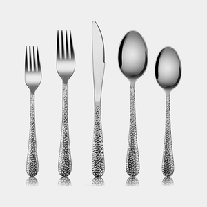 Prix de gros des couverts en acier inoxydable martelé plat manche royal argent poli pour mariage et fête - Product Image 3