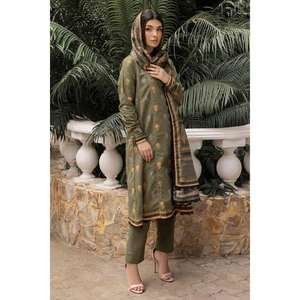 Traje Salwar Kameez de Algodón Khaddar Estampado a Rayas de 3 Piezas Sin Coser, Estilo Casual Pakistaní Indio K-52081, Largo hasta el Suelo, Ajuste Holgado - Product Image 3