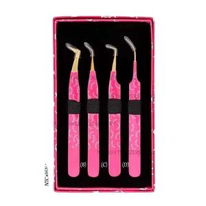 High Precision Pink Fiber Tip Lash Tweezers Volume Classic Easy <b>Fan</b> <b>Eyelash</b> Extension Custom Logo 90 Degree Fiber Tip Tweezers - Product Image 1