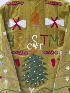 Hand Embroidered <b>Christmas</b> Velvet Bomber <b>Jacket</b> Adult Full Sleeve Zipper Closure Stand Collar Regular Length - Product Image 5