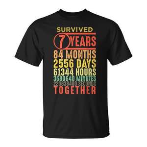 Camiseta de aniversario de 7 años, regalo vintage para pareja de novios que ha sobrevivido juntos 7 años, 84 meses, 2556 días, 61344 horas, 3680640 - Product Image 1