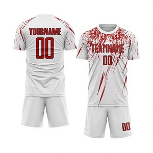 เสื้อฟุตบอลซับลิเมชั่นแบบกำหนดเอง กางเกงฟุตบอลสำหรับฤดูหนาว ผู้ใหญ่ ไซส์พลัส 100% โพลีเอสเตอร์ ระบายอากาศได้ดี แห้งเร็ว คอวี พร้อมชื่อผู้เล่น - Product Image 1