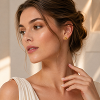 JJBRAVO Pendientes de Oro Macizo con Trébol Abierto para Mujer, Joyería Fina Minimalista Contemporánea de 14k 585, Regalo para Boda o Fiesta, OEM ODM