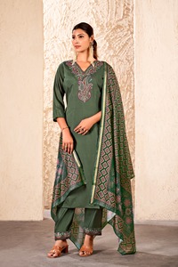 ชุด kurti 3ชิ้นผ้าโรมันแท้พร้อมงานปักที่สวยงามเหมาะสำหรับงานปาร์ตี้และโอกาสแบบดั้งเดิม - Product Image 3
