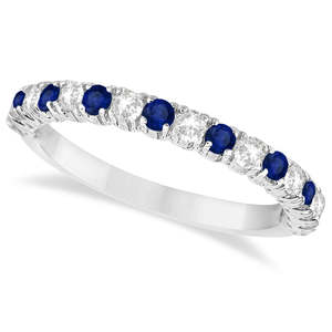 Alliance de mariage en or blanc 14 carats avec saphir bleu de 0,75 carat et diamant, bijoux en diamant pour occasions spéciales - Product Image 2