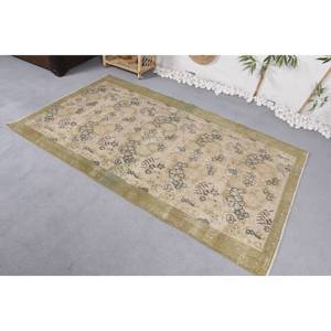 Alfombra de lana Vintage hecha a mano, diseño de patchwork Floral verde Beige, 3,8x6,6 pies, rectángulo clásico para entrada, dormitorio, látex de felpa - Product Image 2