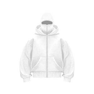 Sudadera con Capucha Balaclava Personalizada para Hombre, 100% Algodón Grueso, Talla Grande, Capucha Doble con Cremallera, Hombros Caídos - Product Image 2