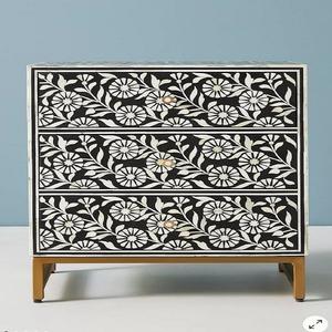 优质抛光骨镶嵌床头柜花卉设计手工现代抽屉单元卧室餐厅客厅哈 - Product Image 2