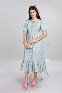 ชุดเดรสยาวผ้าฝ้ายพิมพ์ลายดอกไม้สไตล์อินเดียแบบเรียบง่ายเป็นธรรมชาติ ของขวัญแต่งงานสำหรับเจ้าสาว ชุดฤดูร้อนทรงหลวมความยาวปานกลาง - Product Image 2