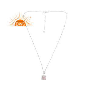 Meilleure vente Collier pendentif carré en argent sterling avec cz naturel et pierre de lune arc-en-ciel Fabricant de bijoux personnalisé - Product Image 1