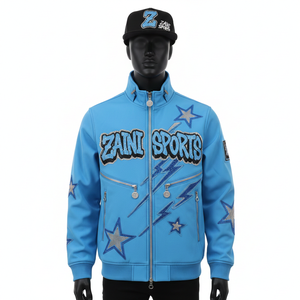 Chaqueta Softshell Premium, Cortavientos, Transpirable, con Paneles Azules con Estrellas y Rayos, Logotipo Bordado Personalizado, Chaqueta Softshell para Hombre - Product Image 1