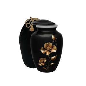 Urna Funeraria Negra con Flores y Bolsa de Terciopelo de 6 y 10 Pulgadas, Urna para Cenizas Humanas, Urna Grande para Cremación con Flores, Capacidad para hasta 200 Libras - Product Image 3