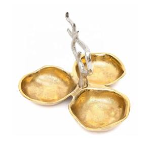 Vente chaude Golden Flower Double Bol sur Feuille Parfait pour Salade Snack Fruits Noix Idéal pour Table À Manger En Aluminium Décor Bol - Product Image 3