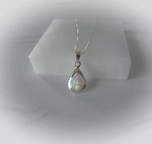 White <b>Opal</b> Pendant <b>Necklace</b> with October Birthstone Pear Shape Classic Link Chain 14K <b>Gold</b> Plated Christian Lovers Pattern - Product Image 1