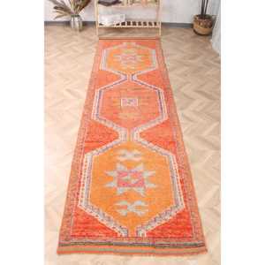 Vintage <b>Rug</b>, <b>Runner</b> 3.2x11 ft <b>Rug</b>, Herki Orange Ombr <b>Rug</b> - Product Image 1