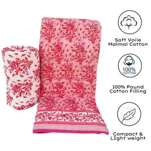 Luxueux doux lumière Jaipuri bloc imprimé coton couette ensemble fabriqué à la main King Size motif floral réversible Kantha cousu - Product Image 3