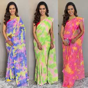 Saree georgette multicolore de créateur indien avec séquence de broderie dernier chemisier de style ethnique pour les femmes vêtements de mariage de fête - Product Image 6
