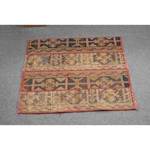 Vintage Turkish Rug, 2.4x2.8 ft Rug, <b>Brown</b> Striped <b>Wool</b> Rug - Product Image 3