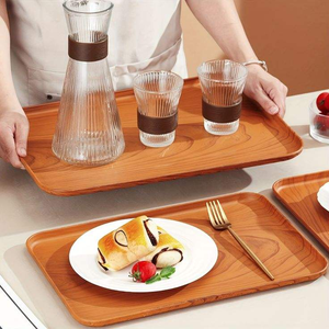 Modern Dark Brown Acacia Wood <b>Serving</b> <b>Tray</b> with Metal <b>Gold</b> Handle by Saniya Handicraft - Product Image 3