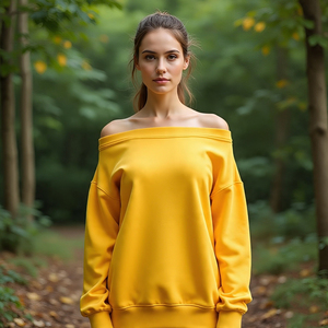 Sudaderas con hombros descubiertos para mujer de peso pesado, sudadera con hombros descubiertos de lana de manga larga en blanco para mujer - Product Image 5