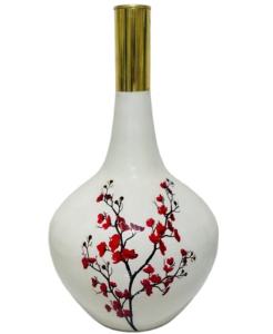 Artículo decorativo Floral de hierro hecho a mano para el hogar, sala de estar, dormitorio, hoteles, diseño Floral rojo, jarrón de cuello dorado, estilo costero - Product Image 1