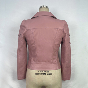 Fashionable Women's Motorcycle Jacket Turn-Down <b>Collar</b> Customizable Colors-Pink Black Red Genuine Sheep Skin Leather OEM Cotton - Product Image 2