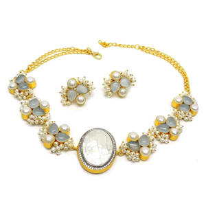 Conjunto de collar Kundan hecho a mano de Pakistán de joyería artificial de ropa informal para regalo de compromiso de aniversario - Product Image 5