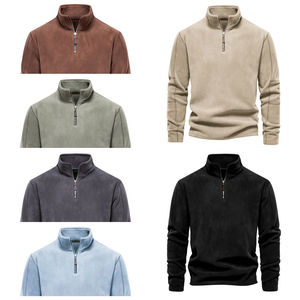 Logo personnalisé hommes grande taille coupe ajustée confortable doux couleur unie à manches longues polaire chaud quart fermeture éclair - Product Image 2