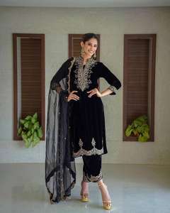Designer indien vêtements de fête de mariage meilleure qualité viscose velours séquence lourde brodé travail haut et bas avec Dupatta - Product Image 1