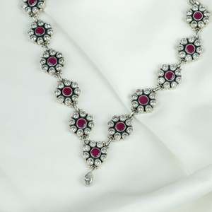 Ayushi Daisy <b>Necklace</b> Set Semiprecious <b>Ruby</b> & Zircon Silver Crystal <b>Necklace</b> - Product Image 2