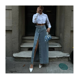 กระโปรงผ้ายีนส์สำหรับผู้หญิงเสื้อผ้าแบรนด์เกินกำหนด - Product Image 6