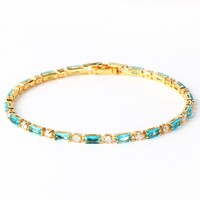 Pulseras de Moda Hip Hop Laminadas en Latón Dorado Vintage, con Circonitas Cúbicas Coloridas, Chapadas en Oro de 18K, En Perle