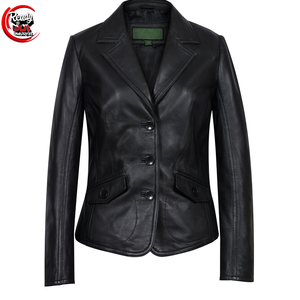 Blazer en cuir pour femme, coupe ajustée, simple boutonnage, fermeture à boutons, veste moderne pour les occasions spéciales, tailles plus grandes - motif uni, tricoté - Product Image 1