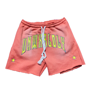 Pantalones cortos de chándal de algodón con bordado desgastado y logotipo personalizado, pantalones cortos con cordón personalizados con borde cortado, pantalones cortos con lavado ácido para hombre 2024 - Product Image 1