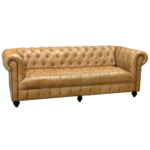 Sofá Chesterfield Clásico de 3 Plazas, Muebles para el Hogar de Cuero Genuino, Sofá Acolchado Profundo, Asientos Elegantes para Sala de Estar, Diseño Premium - Product Image 5