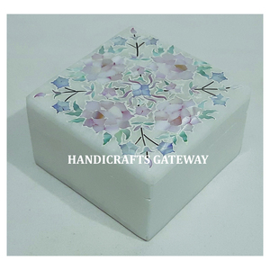 Caja de joyería con incrustaciones de madreperla de mármol blanco, Forma cuadrada, multicolor, diseño Floral hecho a mano, almacenamiento y regalos de joyería usados - Product Image 1