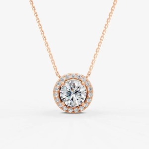 Colgante Solitario Redondo con Halo de Oro Sólido de 14K, con Diamante Cultivado en Laboratorio de 0.65 Quilates, EF-VVS2, Ideal para Regalos Festivos - Product Image 3