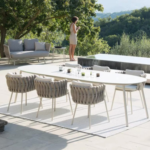 Luxury Nordic Solid Teak Wood <b>Outdoor</b> Dining <b>Table</b> Set <b>Black</b> Oval Sintered Stone Top Patio <b>Table</b> Weatherproof High End Villa - Product Image 5