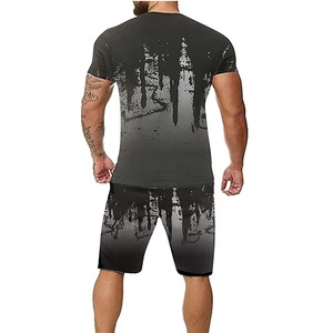 Personalizar gran oferta tela 100% algodón 230 Gsm lavado ácido hombres dos piezas Conjunto de camiseta de talla grande conjuntos cortos para hombres - Product Image 5