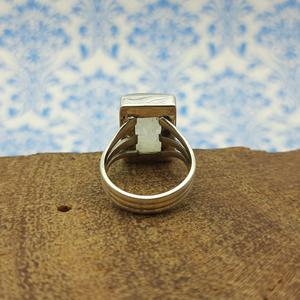 Rectangle Shape Rainbow Moonstone <b>Solid</b> <b>Silver</b> Bohemian Artisan Crafted Designer Ring New Arrival Trendy Ring - Product Image 2