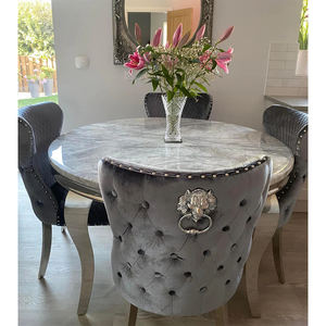 أثاث متاجر فاخر، طقم طاولة طعام دائرية رخيصة بتصميم عصري وأنيق مع 4 كراسي، سطح رخامي وأرجل معدنية - Product Image 6