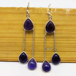 Boucle d'oreille enfileur d'améthyste violette naturelle délicate faite à la main 925 boucle d'oreille en argent Sterling fait à la main bijoux de boucle d'oreille en argent de créateur - Product Image 6