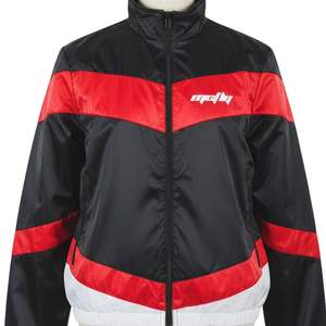 Womens <b>Red</b> Black Color Block Windbreaker Jacket Lightweight Nylon Streetwear Zip Up Fashion Outerwear - Product Image 1