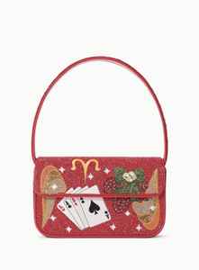 Sac à main brodé pour femme, pochette à franges, motif animaux de la ferme, sac à bandoulière perlé avec perles de verre rouges, style village - Product Image 3