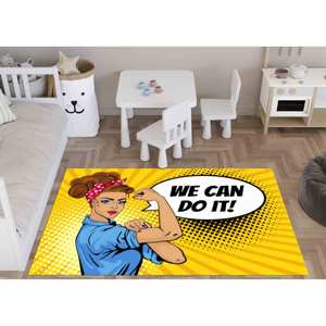 Tapis imprimé : Tapis de salon chic en chenille avec motif « Woman Power », tapis fin non tissé - Product Image 2