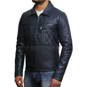 Blouson aviateur vintage en cuir pour homme col montant logo avant respirant hiver design élégant cuir véritable souple - Product Image 5