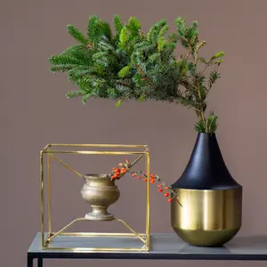 Glossy Floral Hammered Iron Floor <b>Vase</b> Handmade Royal Gold <b>Chinese</b> New Year Table flower <b>Vase</b> Diwali Decor Coastal Design - Product Image 3