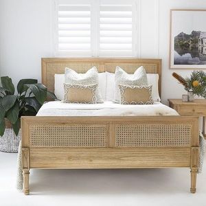 ชุดเครื่องนอนไม้สักใหม่สำหรับโรงแรมวิลล่าและที่พักพร้อมเชือกหวายบนหัวเตียง - Product Image 1