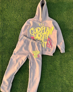 Nueva llegada de 2 piezas de peso pesado de invierno Jogger Set de calidad superior 400 Gsm tela transpirable de moda Puff Impresión logotipo personalizado - Product Image 1